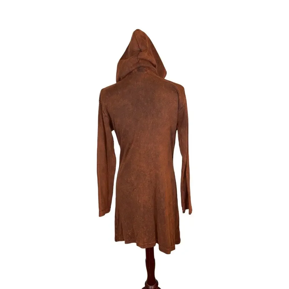 Rising International Brown Patchwork Embroidered Long Hoodie Jacket  Size: M